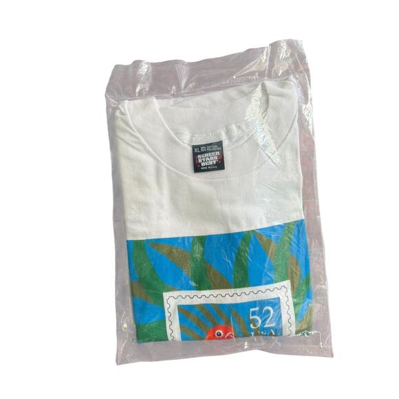 Vintage 90's US POSTAL SERVICE stamp Shirt white LOVE 52 Parrot Screen Stars XL - Picture 1 of 3